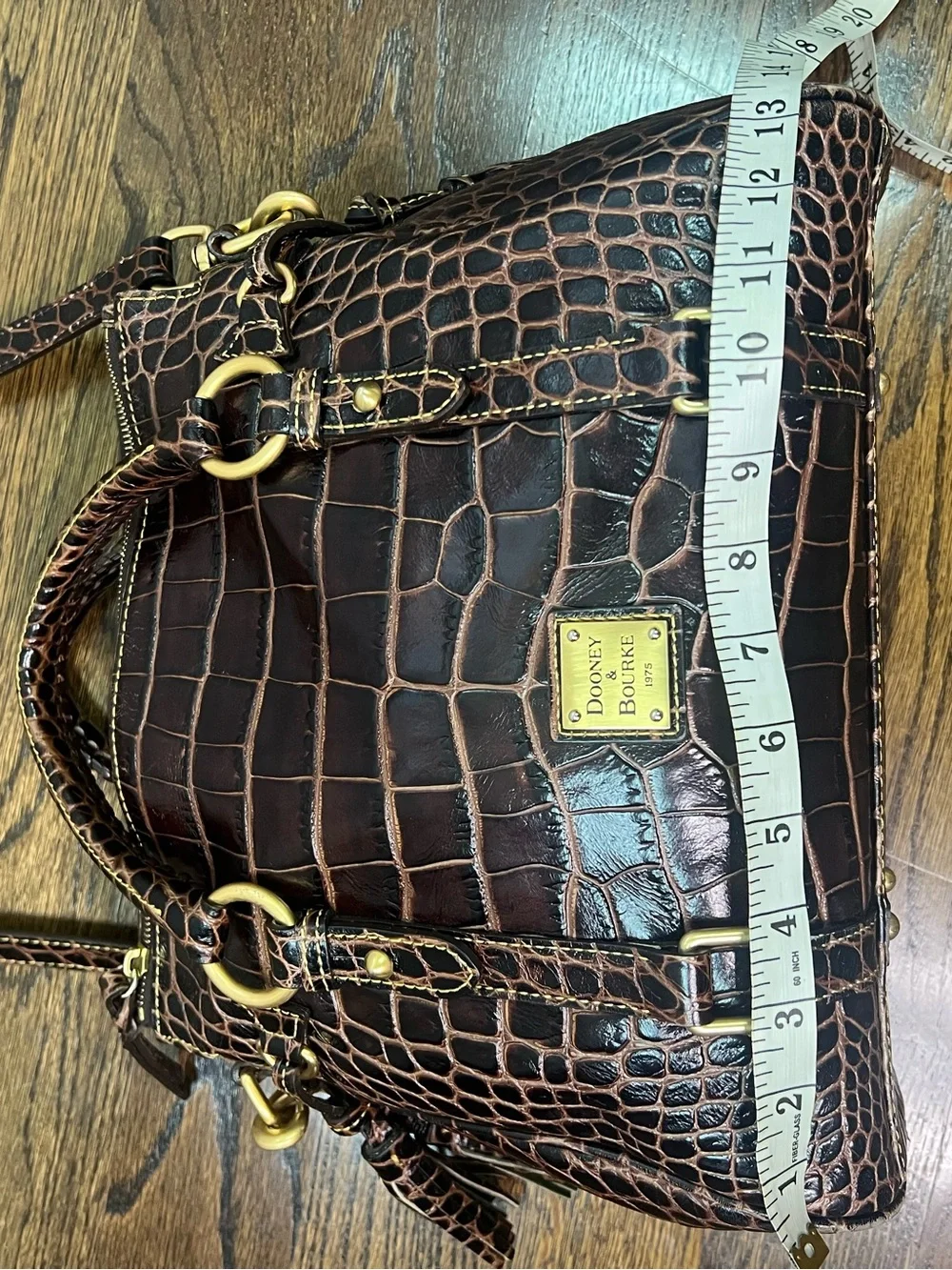 Dooney & Bourke Dark Brown Croc-Embossed Leather Satchel